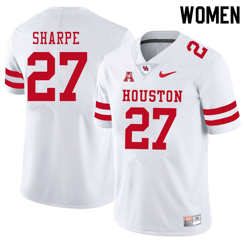Women #27 Raylen Sharpe Houston Cougars College Football Jerseys Sale-White - Click Image to Close